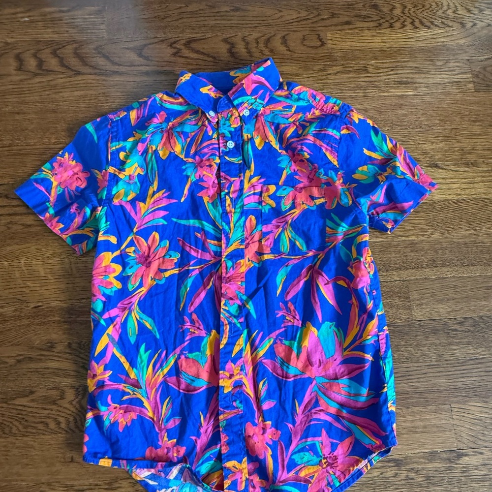Crewcuts Blue Shirt with Colorful Floral Design